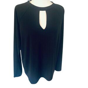Michael Kors Women's Size Large Black Keyhole Front Long Sleeve Stretch Blouse.